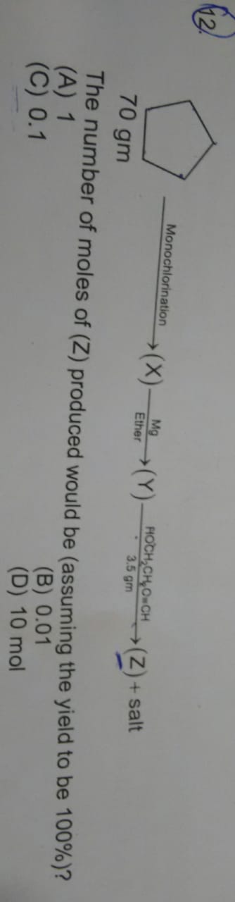Question image for the number of moles of (z) produced will be (assu